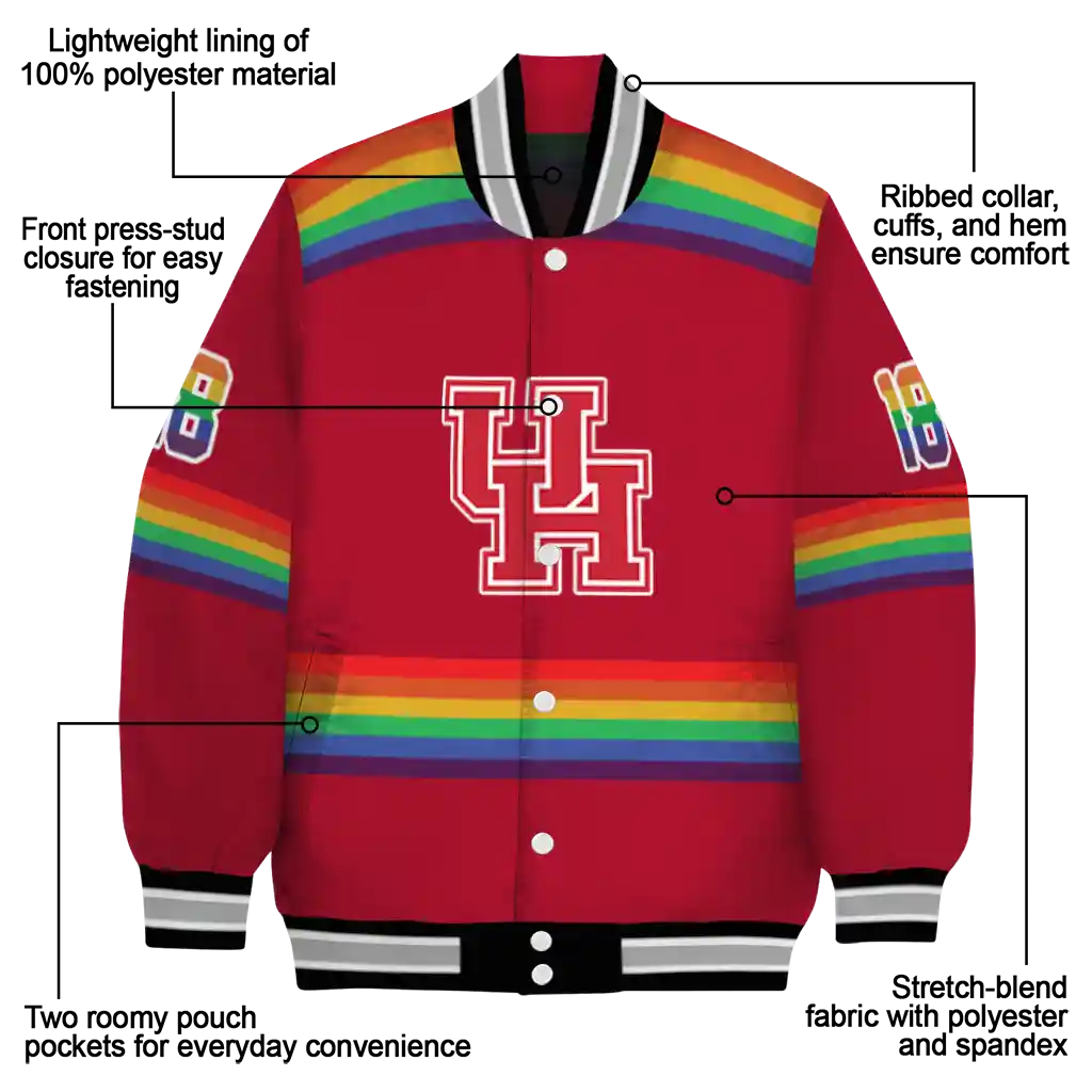 customized houston cougars rainbow jersey number red varsity jacket new arrival customized houston cougars rainbow jersey number red varsity jacket new arrival