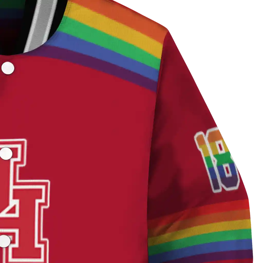 customized houston cougars rainbow jersey number red varsity jacket premium grade customized houston cougars rainbow jersey number red varsity jacket premium grade