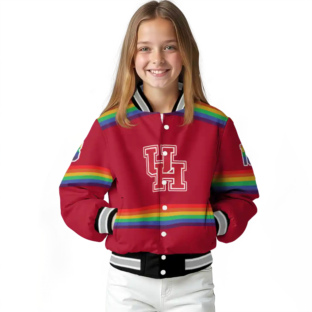 customized houston cougars rainbow jersey number red varsity jacket top rated customized houston cougars rainbow jersey number red varsity jacket top rated