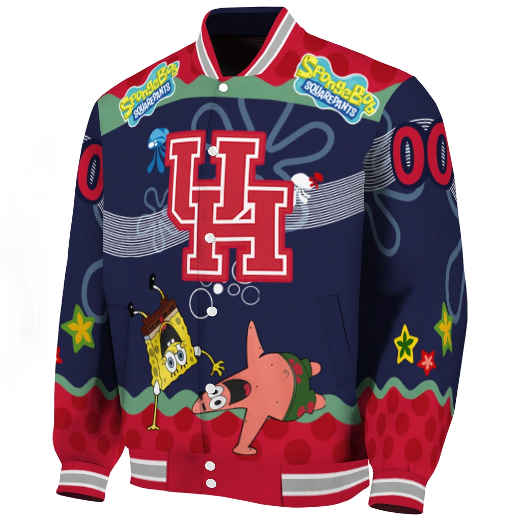 customized houston cougars spongebob playtime red blue varsity jacket best selling customized houston cougars spongebob playtime red blue varsity jacket best selling