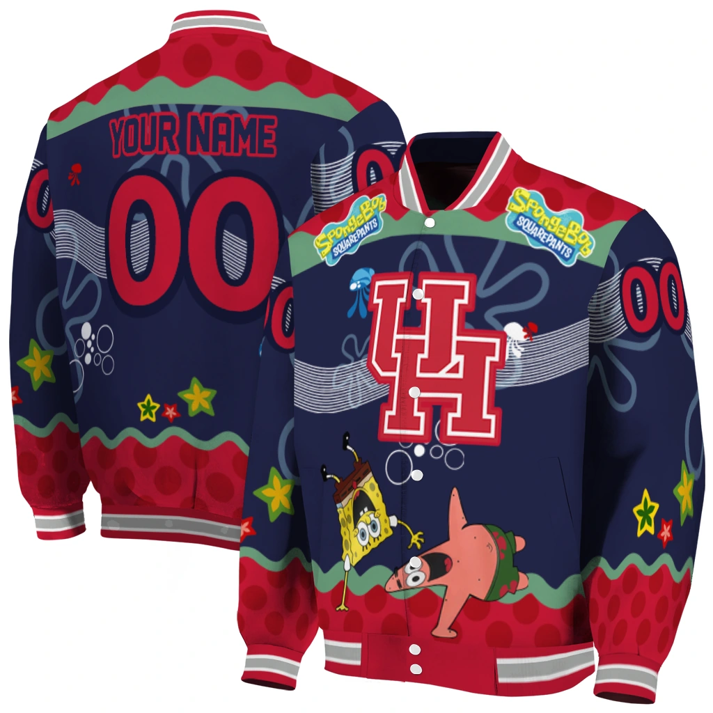 customized houston cougars spongebob playtime red blue varsity jacket fashion forward customized houston cougars spongebob playtime red blue varsity jacket fashion forward