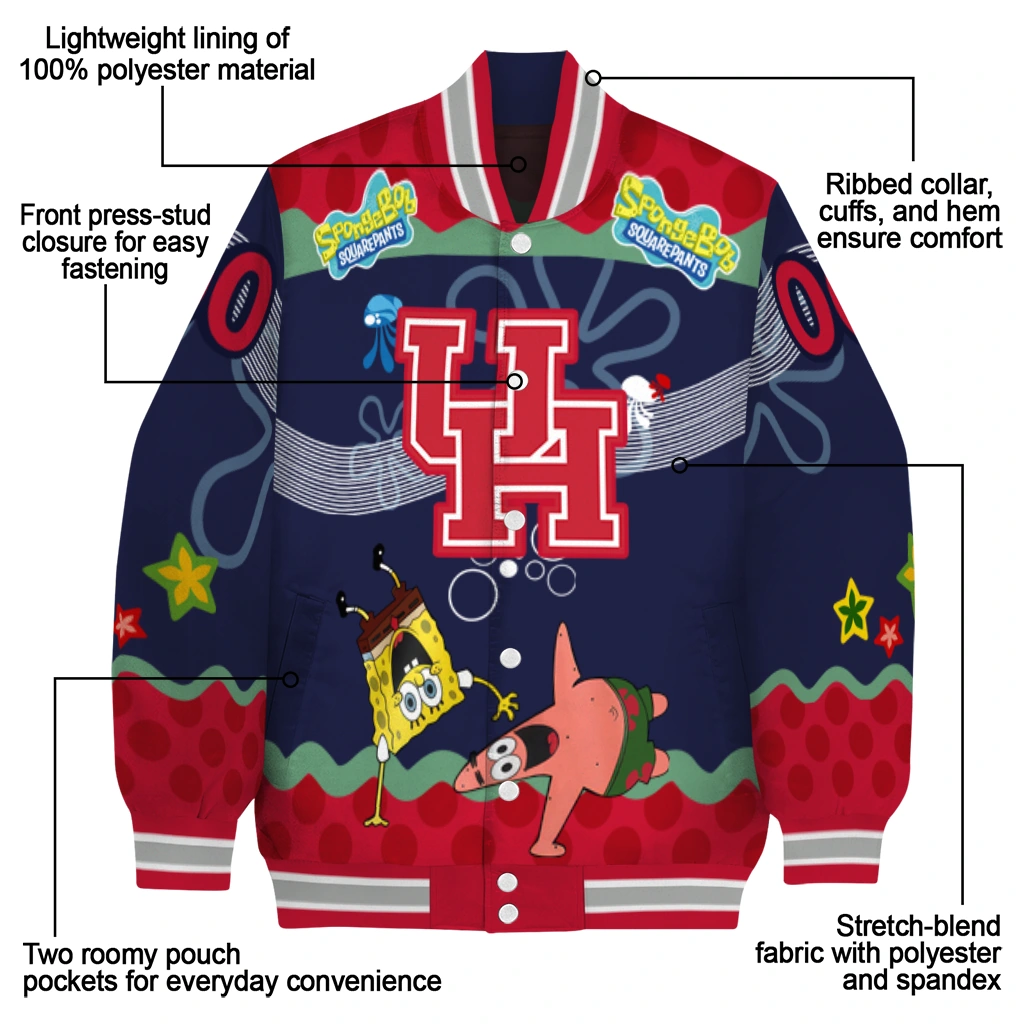 customized houston cougars spongebob playtime red blue varsity jacket new arrival customized houston cougars spongebob playtime red blue varsity jacket new arrival