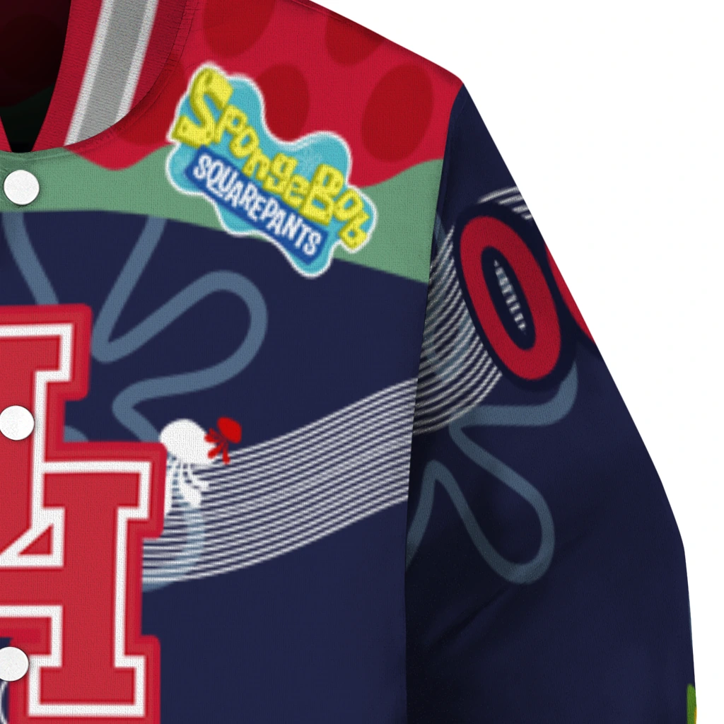 customized houston cougars spongebob playtime red blue varsity jacket premium grade customized houston cougars spongebob playtime red blue varsity jacket premium grade