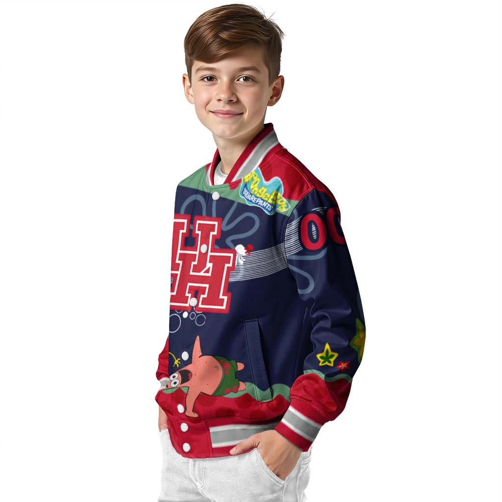 customized houston cougars spongebob playtime red blue varsity jacket trendy customized houston cougars spongebob playtime red blue varsity jacket trendy