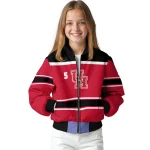 customized houston cougars stripe statement red black bomber jacket best selling