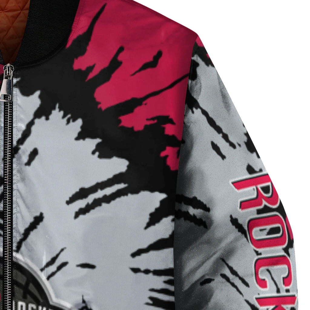 customized houston rockets burst splatter red bomber jacket premium grade customized houston rockets burst splatter red bomber jacket premium grade