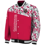 customized houston rockets camouflage style red varsity jacket best selling
