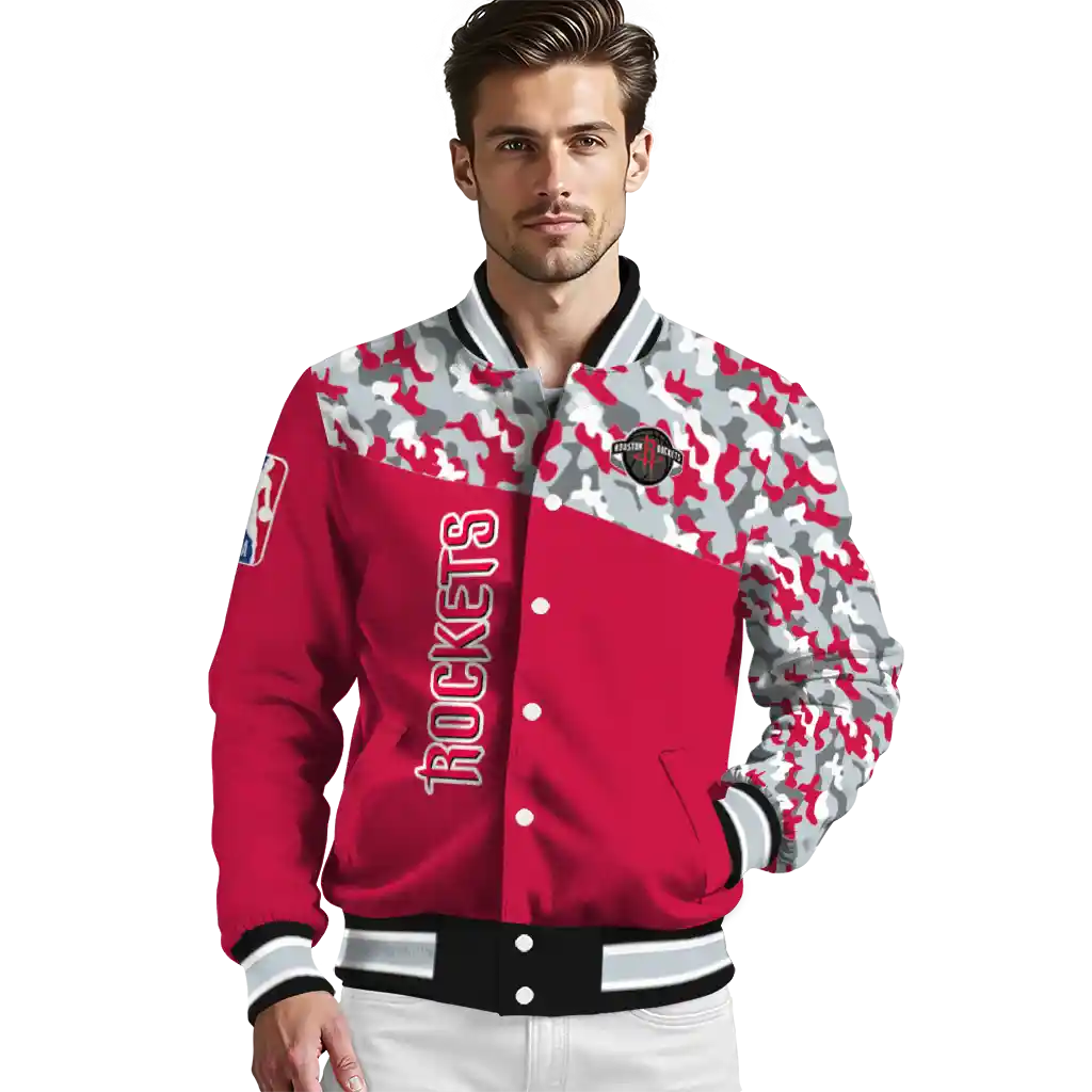customized houston rockets camouflage style red varsity jacket high quality customized houston rockets camouflage style red varsity jacket high quality