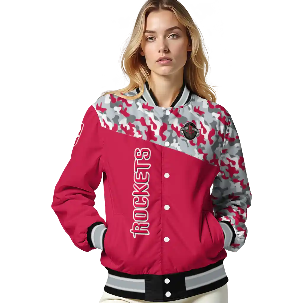 customized houston rockets camouflage style red varsity jacket latest model customized houston rockets camouflage style red varsity jacket latest model