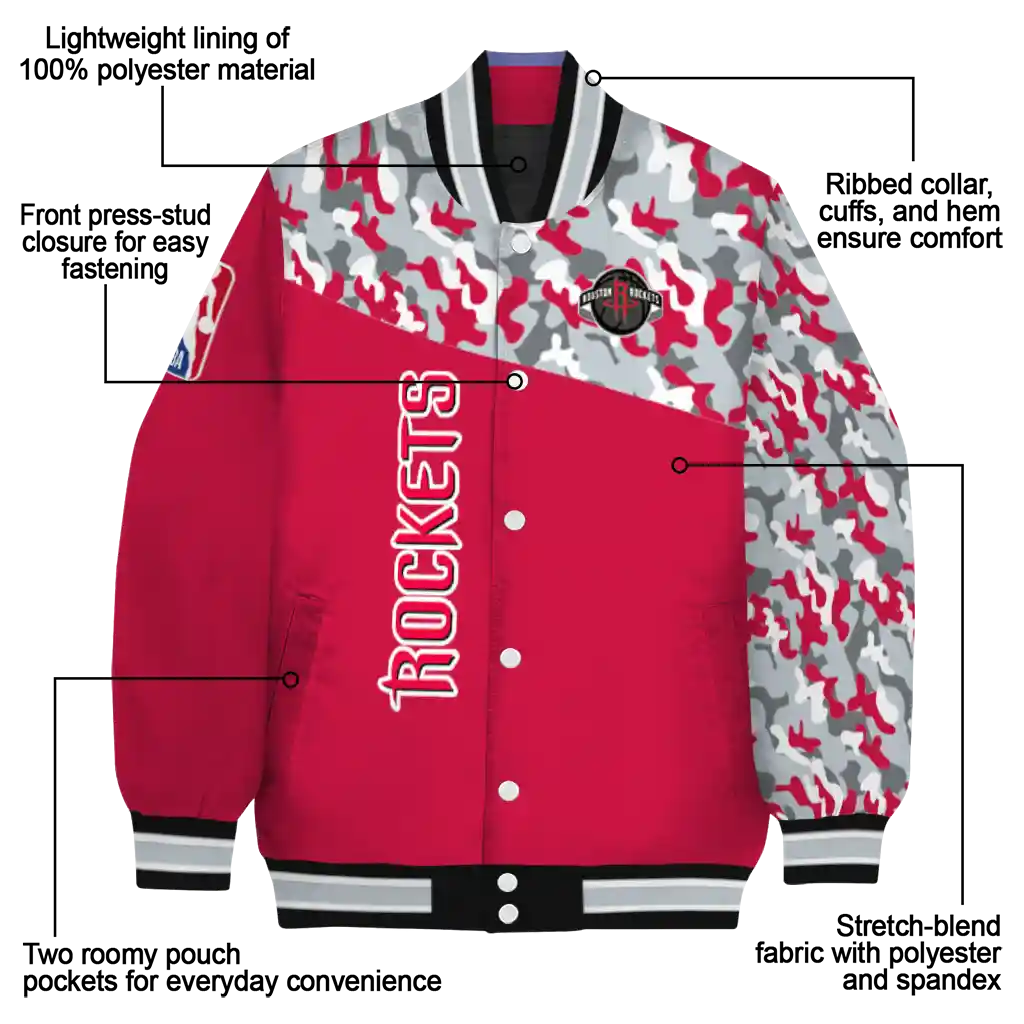 customized houston rockets camouflage style red varsity jacket new arrival customized houston rockets camouflage style red varsity jacket new arrival