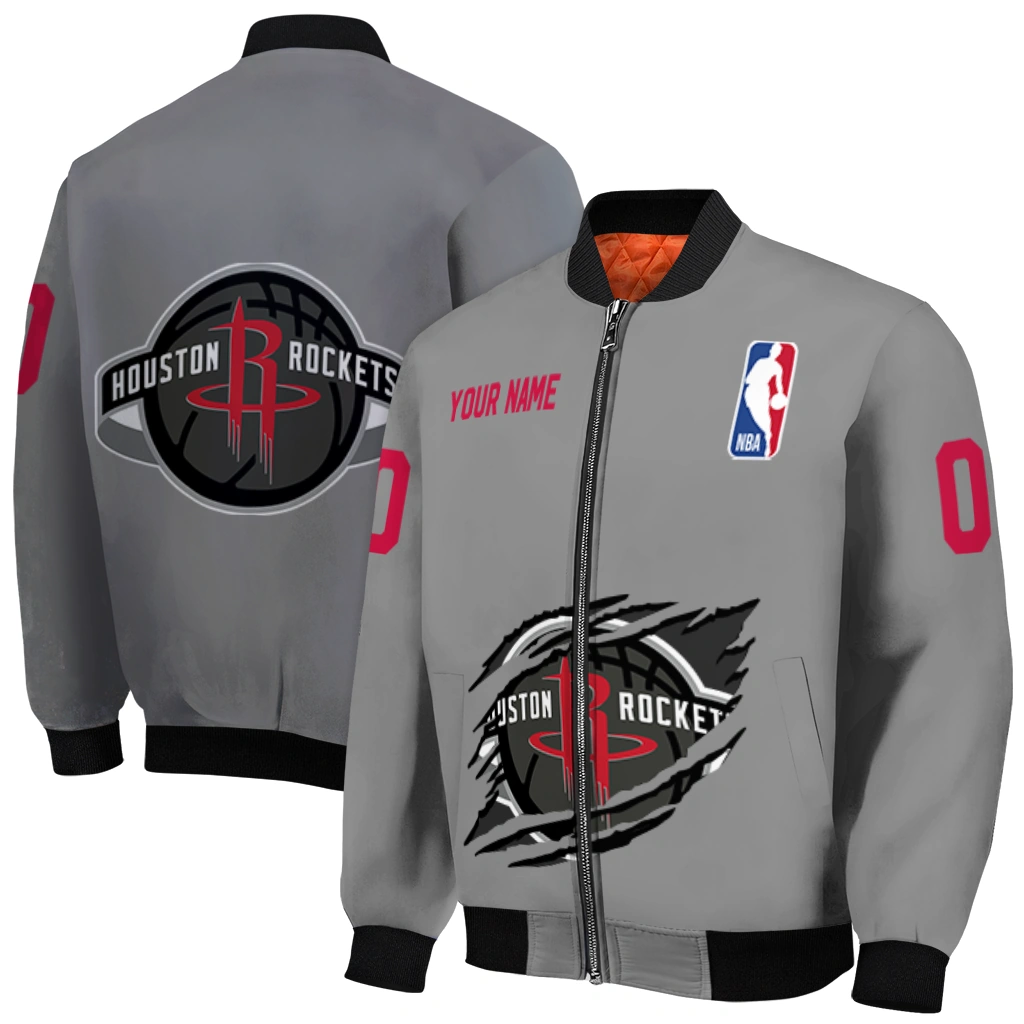 customized houston rockets claw accent grey bomber jacket best selling customized houston rockets claw accent grey bomber jacket best selling