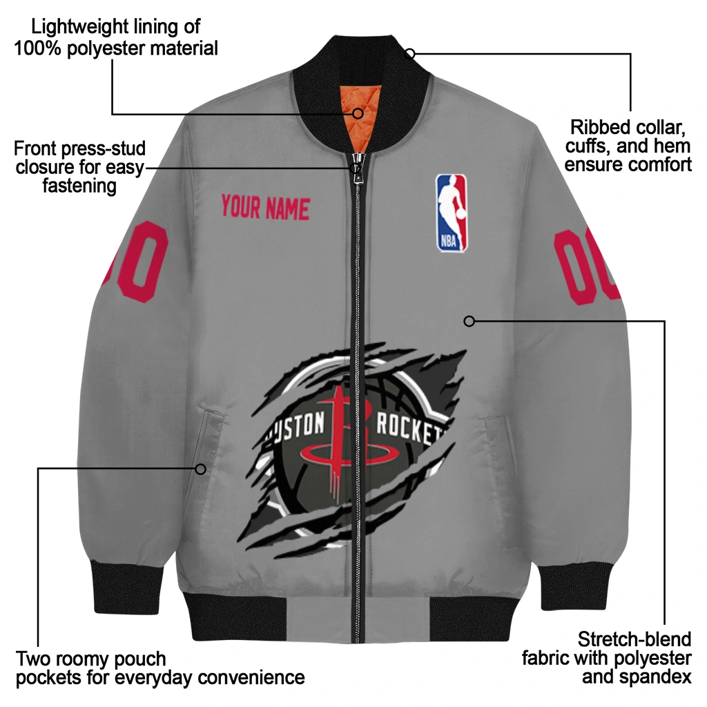 customized houston rockets claw accent grey bomber jacket new arrival customized houston rockets claw accent grey bomber jacket new arrival