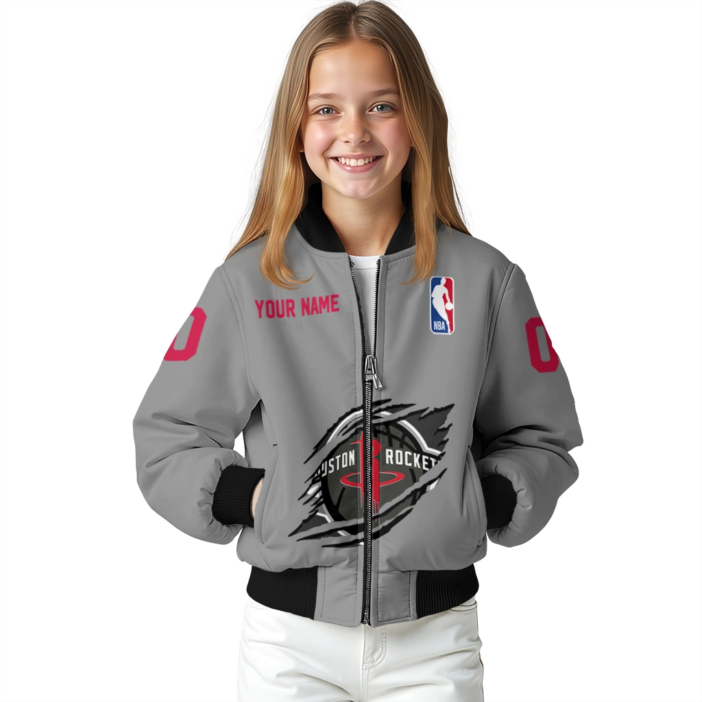 customized houston rockets claw accent grey bomber jacket top rated customized houston rockets claw accent grey bomber jacket top rated