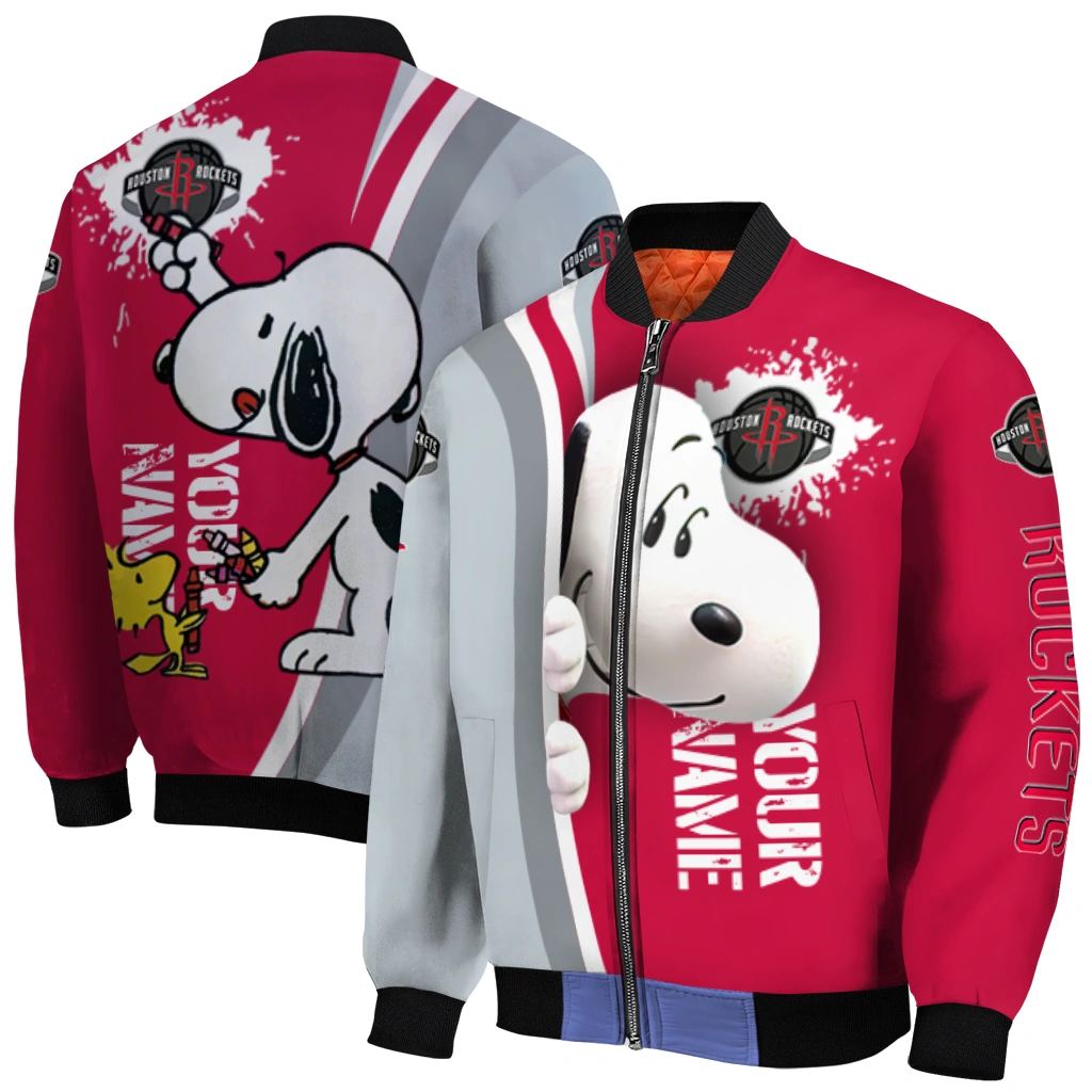 customized houston rockets snoopy head red bomber jacket best selling customized houston rockets snoopy head red bomber jacket best selling