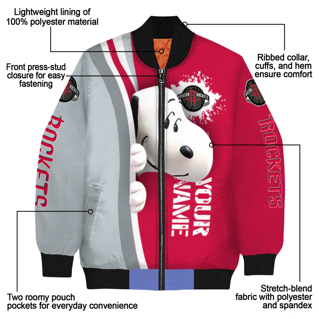 customized houston rockets snoopy head red bomber jacket new arrival customized houston rockets snoopy head red bomber jacket new arrival