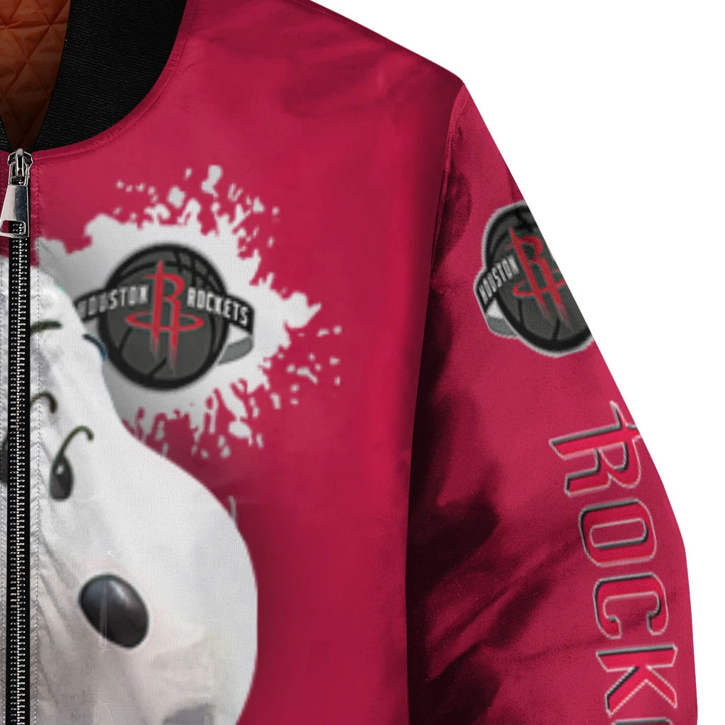 customized houston rockets snoopy head red bomber jacket premium grade customized houston rockets snoopy head red bomber jacket premium grade
