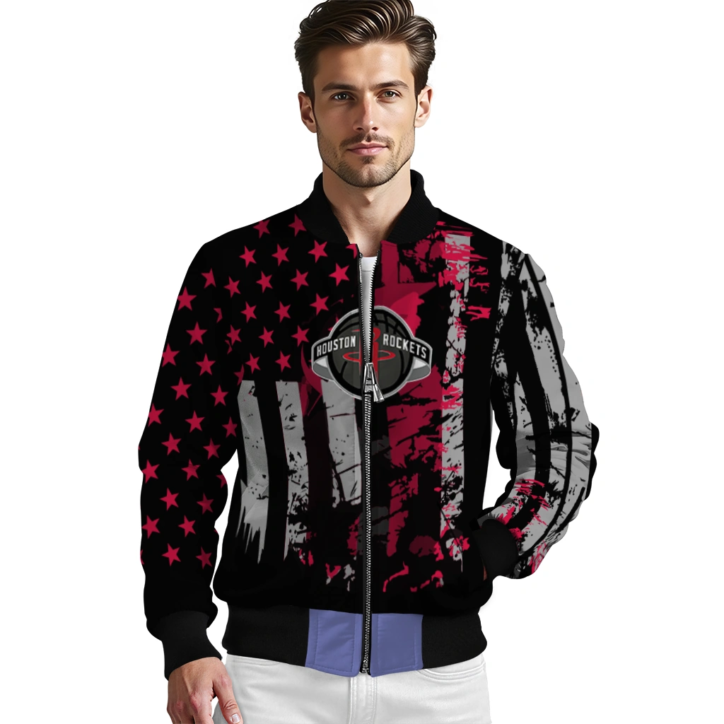 customized houston rockets star stripes red black bomber jacket high quality customized houston rockets star stripes red black bomber jacket high quality