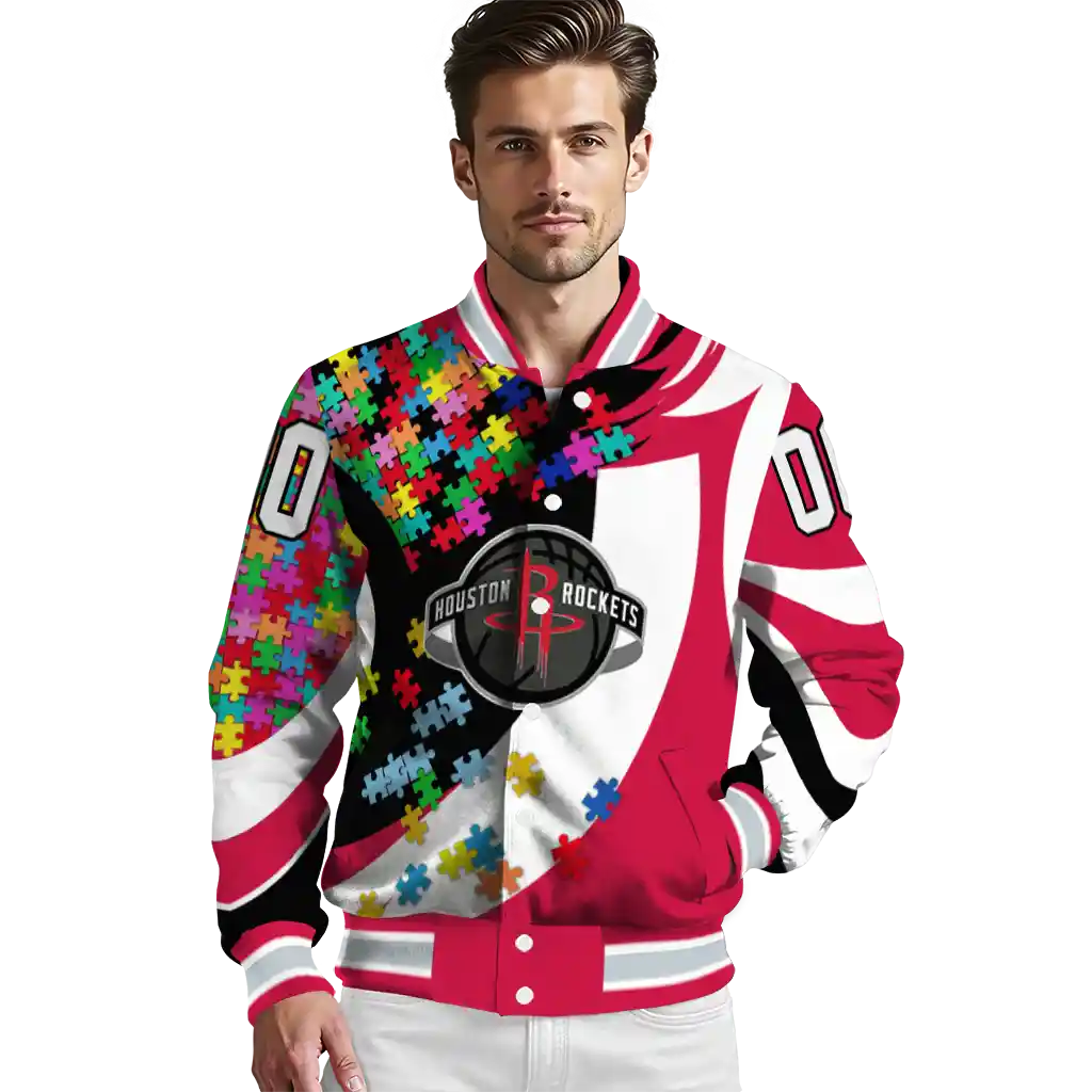customized houston rockets stars and stripes slashes red varsity jacket high quality customized houston rockets stars and stripes slashes red varsity jacket high quality