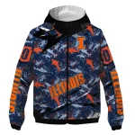 customized illinois fighting illini shark art blue windbreaker jacket best selling