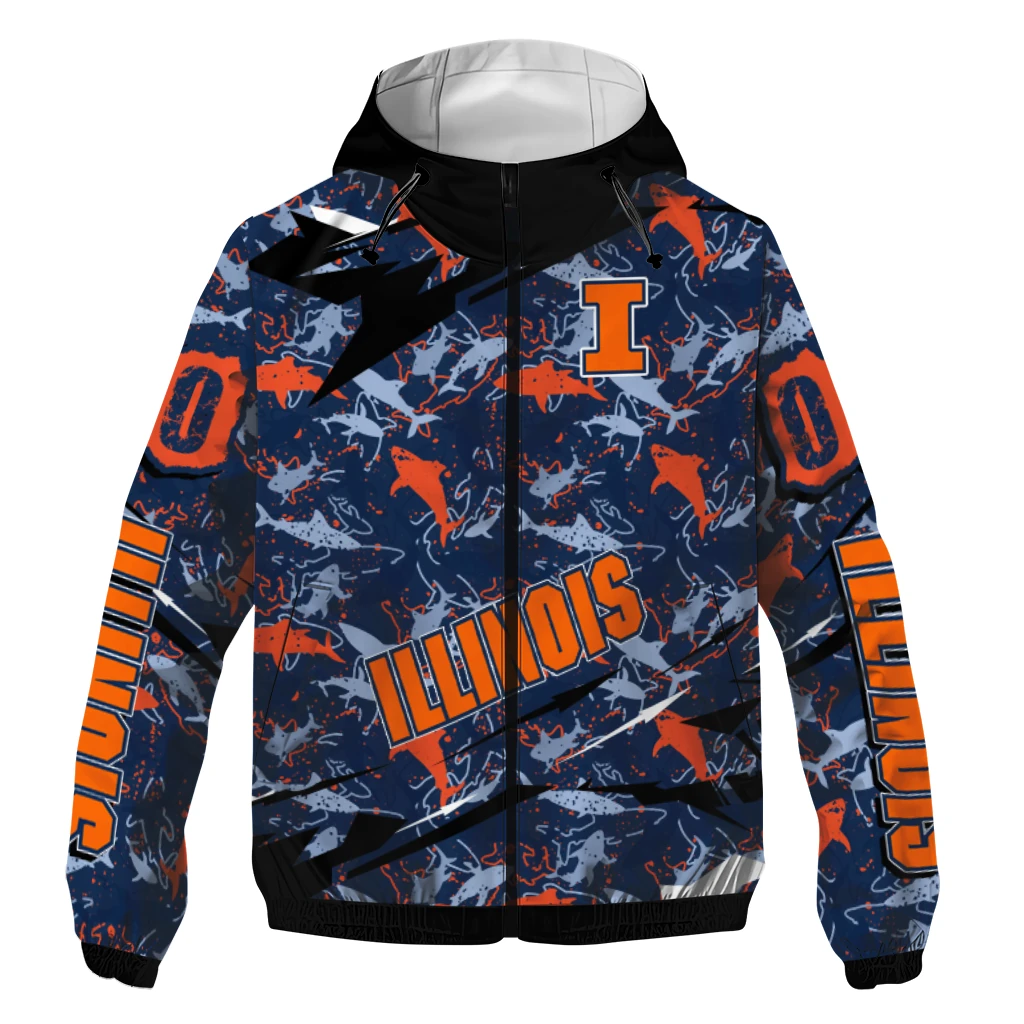 customized illinois fighting illini shark art blue windbreaker jacket best selling customized illinois fighting illini shark art blue windbreaker jacket best selling