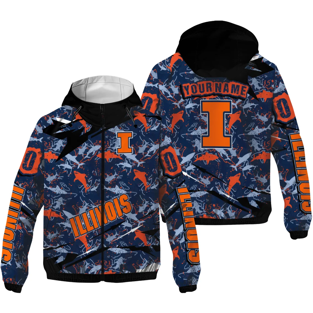 customized illinois fighting illini shark art blue windbreaker jacket high quality customized illinois fighting illini shark art blue windbreaker jacket high quality