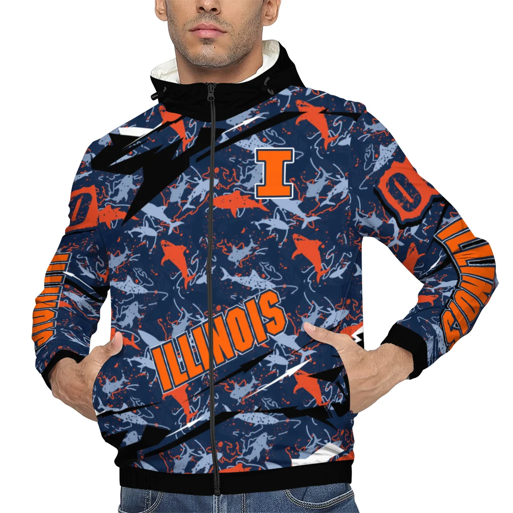 customized illinois fighting illini shark art blue windbreaker jacket top rated customized illinois fighting illini shark art blue windbreaker jacket top rated