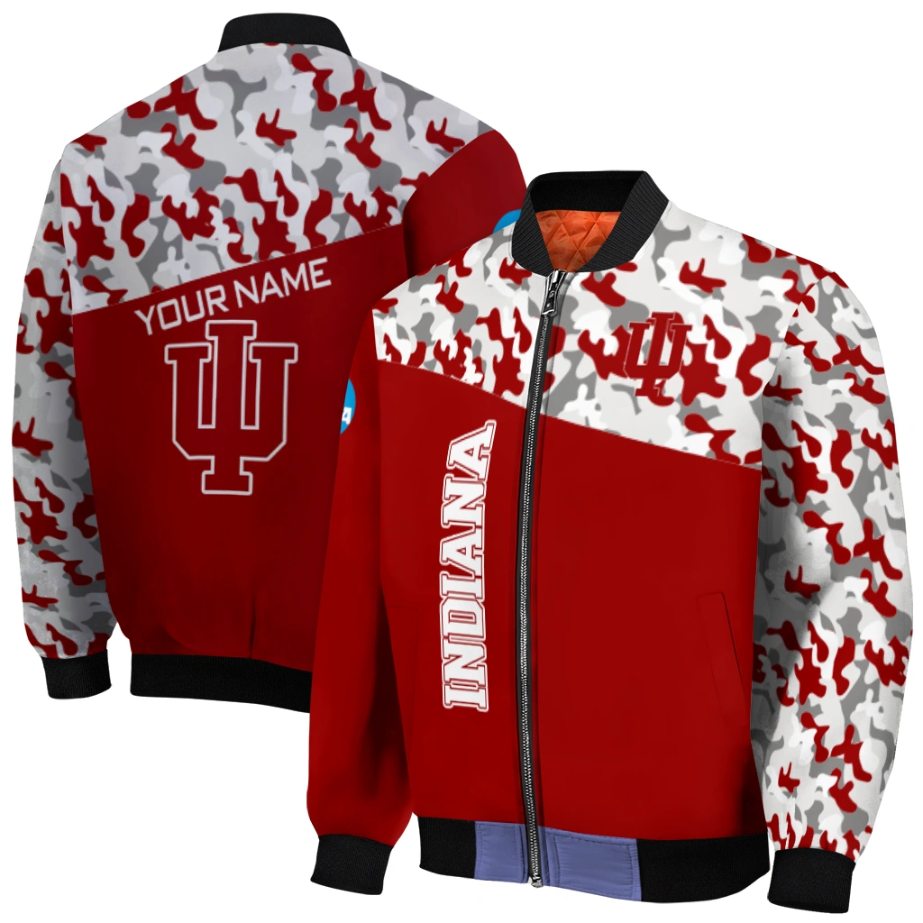 customized indiana hoosiers camouflage splash red bomber jacket best selling customized indiana hoosiers camouflage splash red bomber jacket best selling