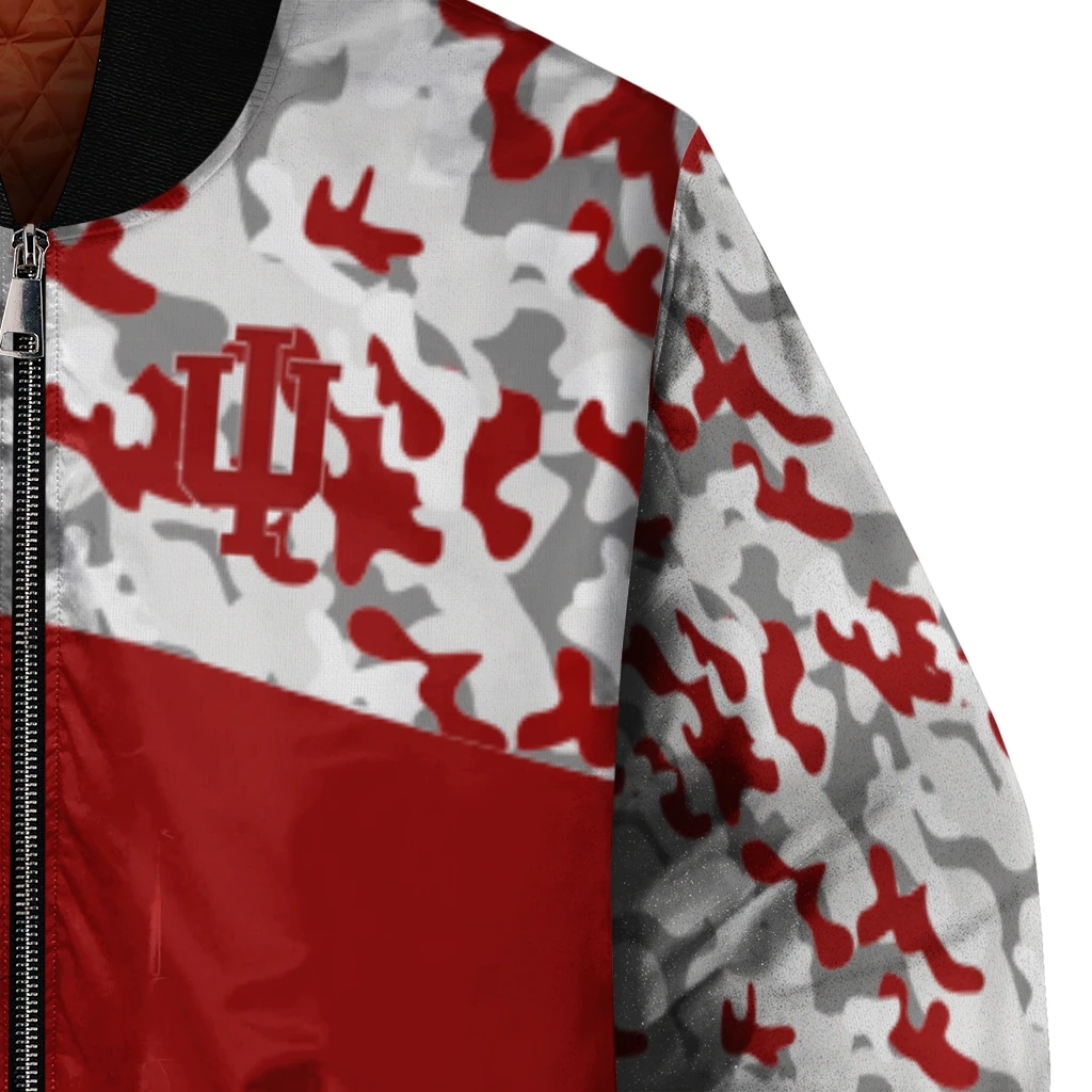 customized indiana hoosiers camouflage splash red bomber jacket premium grade customized indiana hoosiers camouflage splash red bomber jacket premium grade