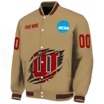 customized indiana hoosiers claw effect beige varsity jacket best selling
