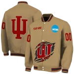 customized indiana hoosiers claw effect beige varsity jacket best selling
