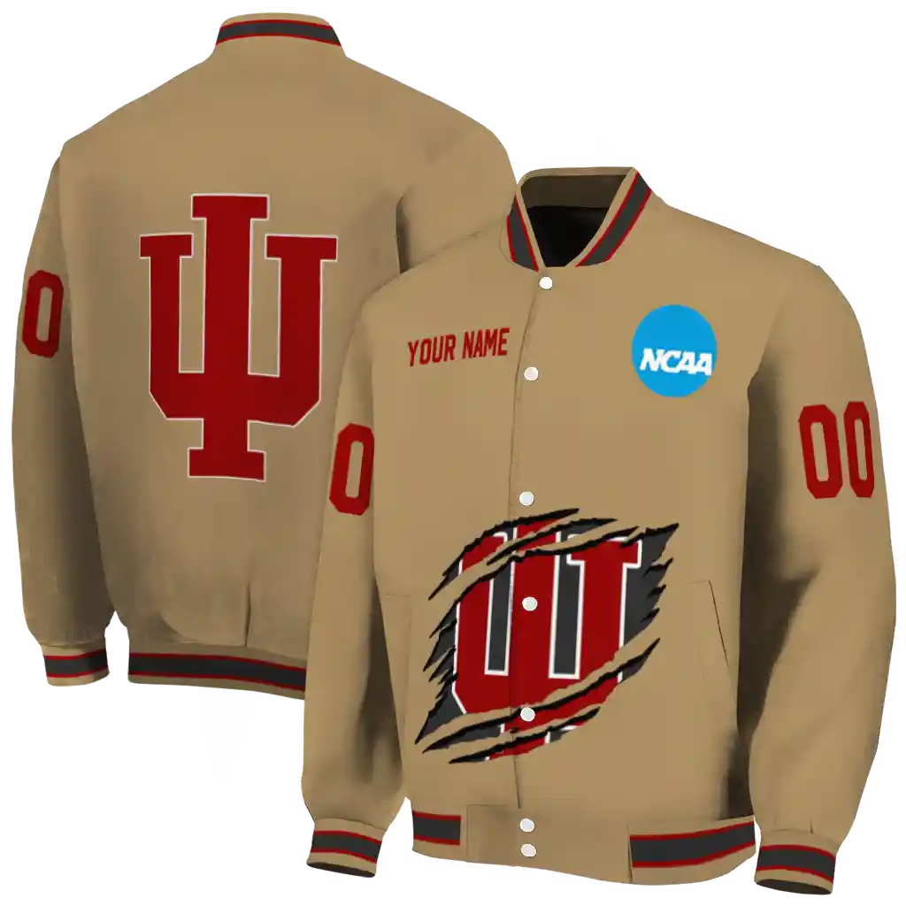 customized indiana hoosiers claw effect beige varsity jacket fashion forward customized indiana hoosiers claw effect beige varsity jacket fashion forward