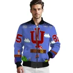 customized indiana hoosiers mario blocks blue black bomber jacket best selling