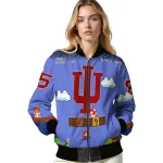 customized indiana hoosiers mario blocks blue black bomber jacket best selling