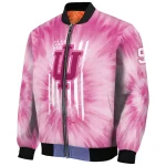 customized indiana hoosiers pink tie dye pink bomber jacket best selling