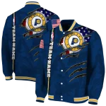 customized indiana pacers patriotic claw marks blue varsity jacket best selling