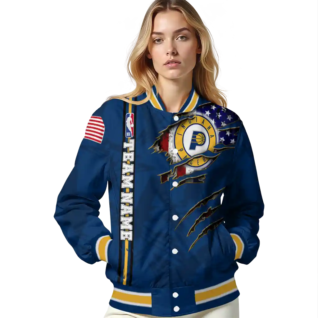 customized indiana pacers patriotic claw marks blue varsity jacket latest model customized indiana pacers patriotic claw marks blue varsity jacket latest model