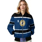 customized indiana pacers stripe statement blue black bomber jacket best selling