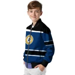 customized indiana pacers stripe statement blue black bomber jacket best selling