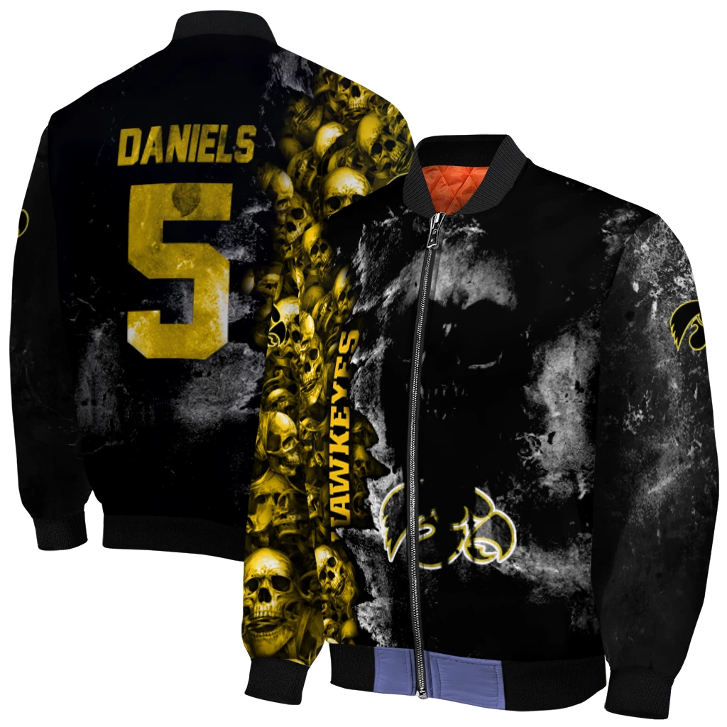 customized iowa hawkeyes skull cluster black bomber jacket best selling customized iowa hawkeyes skull cluster black bomber jacket best selling