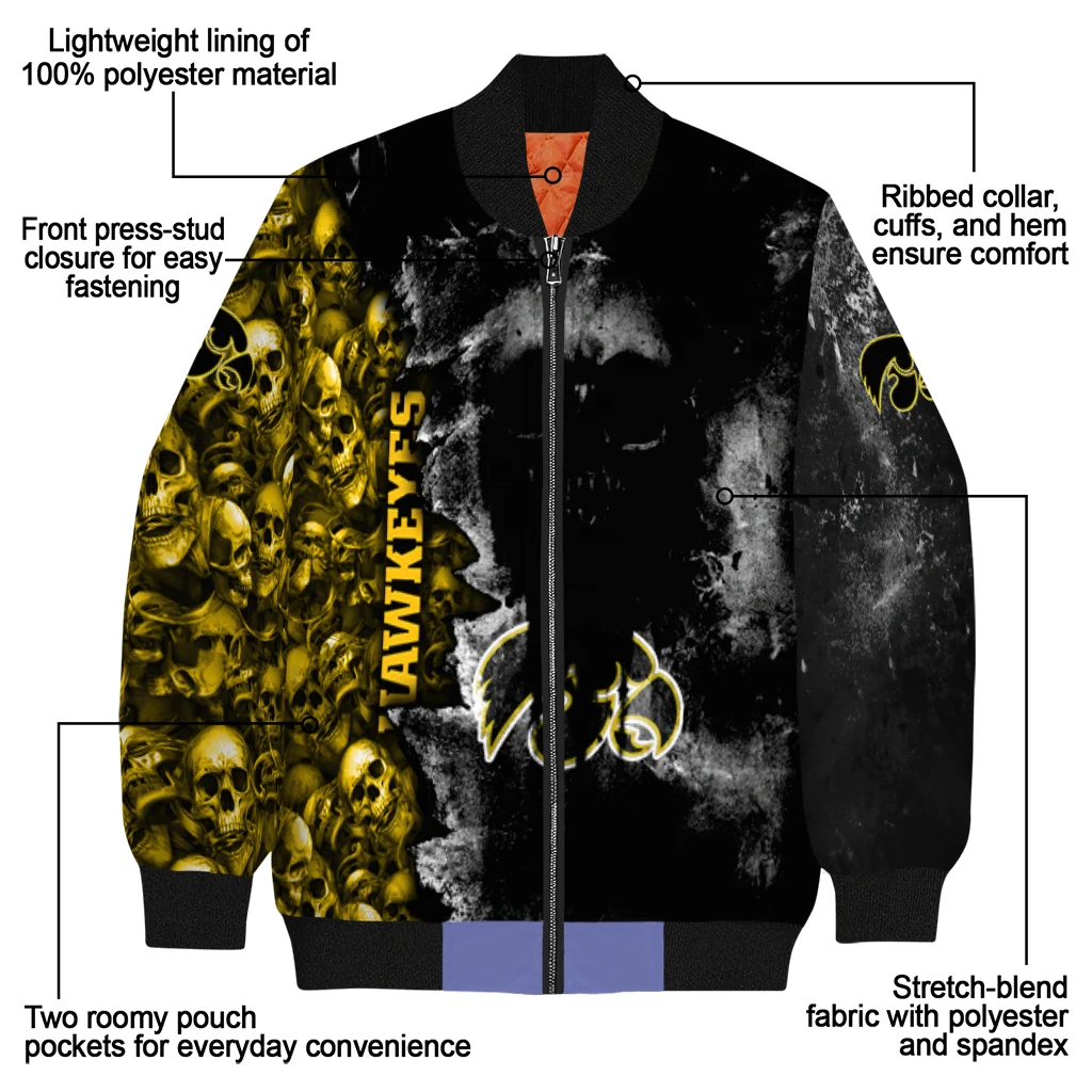 customized iowa hawkeyes skull cluster black bomber jacket new arrival customized iowa hawkeyes skull cluster black bomber jacket new arrival