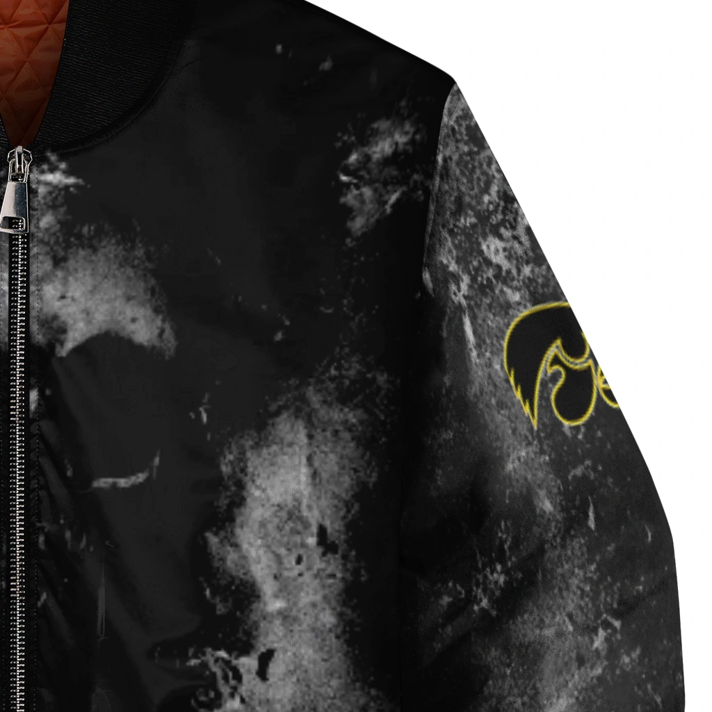customized iowa hawkeyes skull cluster black bomber jacket premium grade customized iowa hawkeyes skull cluster black bomber jacket premium grade