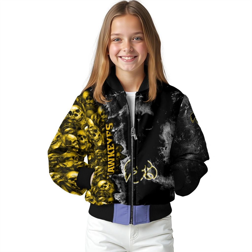 customized iowa hawkeyes skull cluster black bomber jacket top rated customized iowa hawkeyes skull cluster black bomber jacket top rated