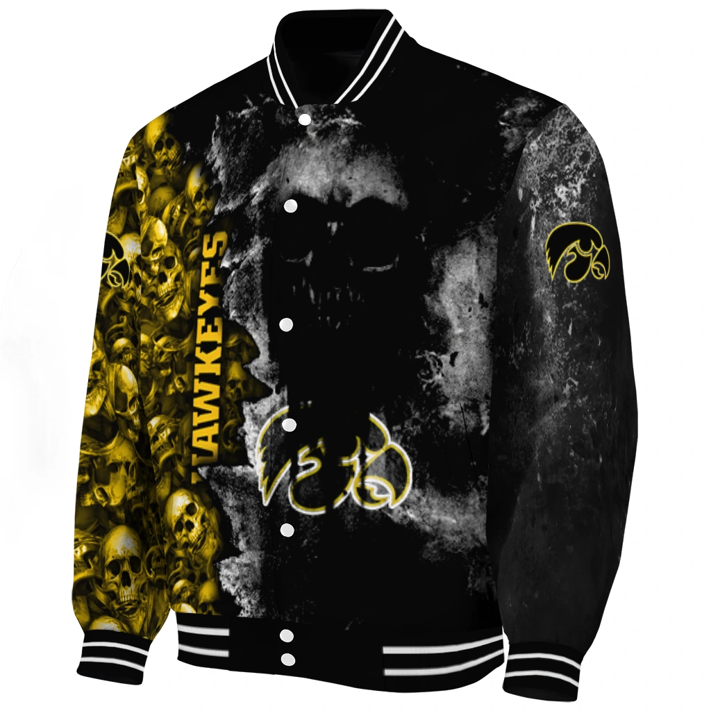 customized iowa hawkeyes skull cluster black varsity jacket best selling customized iowa hawkeyes skull cluster black varsity jacket best selling