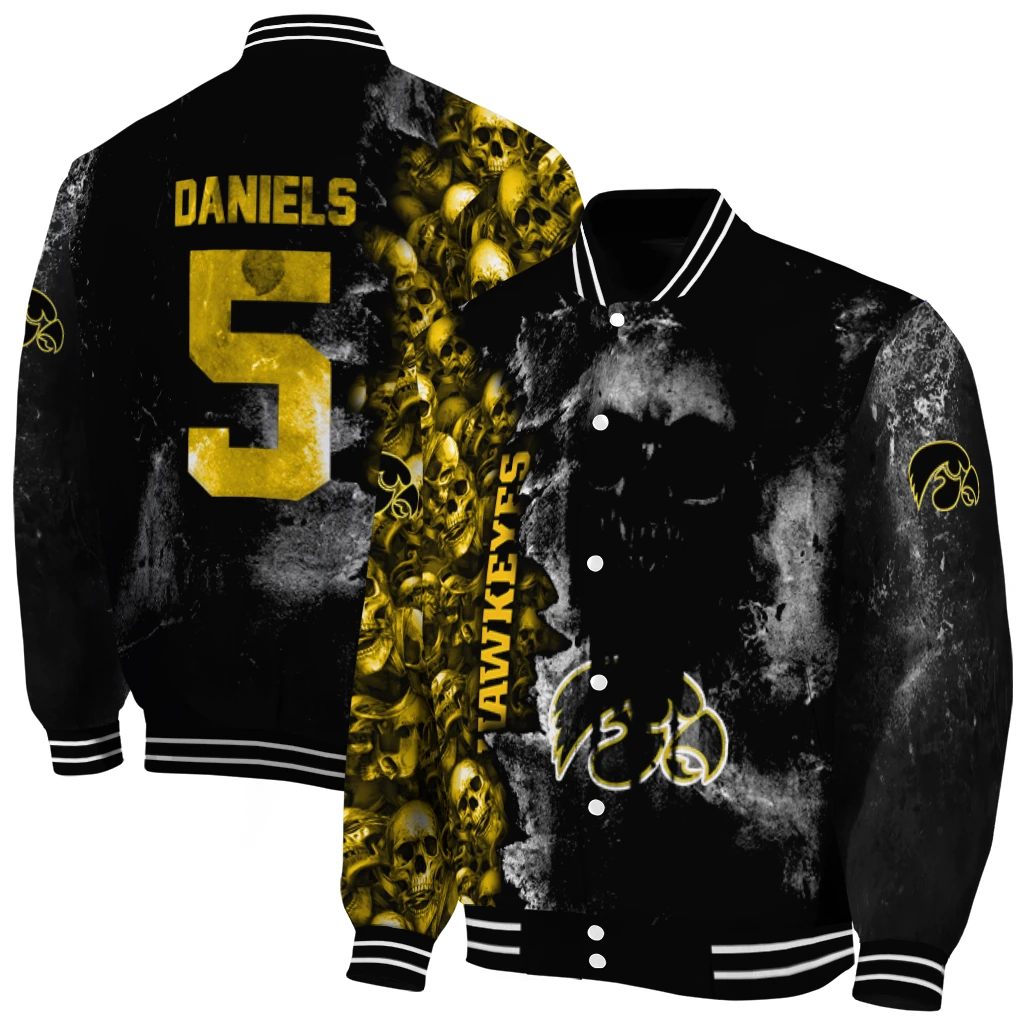customized iowa hawkeyes skull cluster black varsity jacket fashion forward customized iowa hawkeyes skull cluster black varsity jacket fashion forward