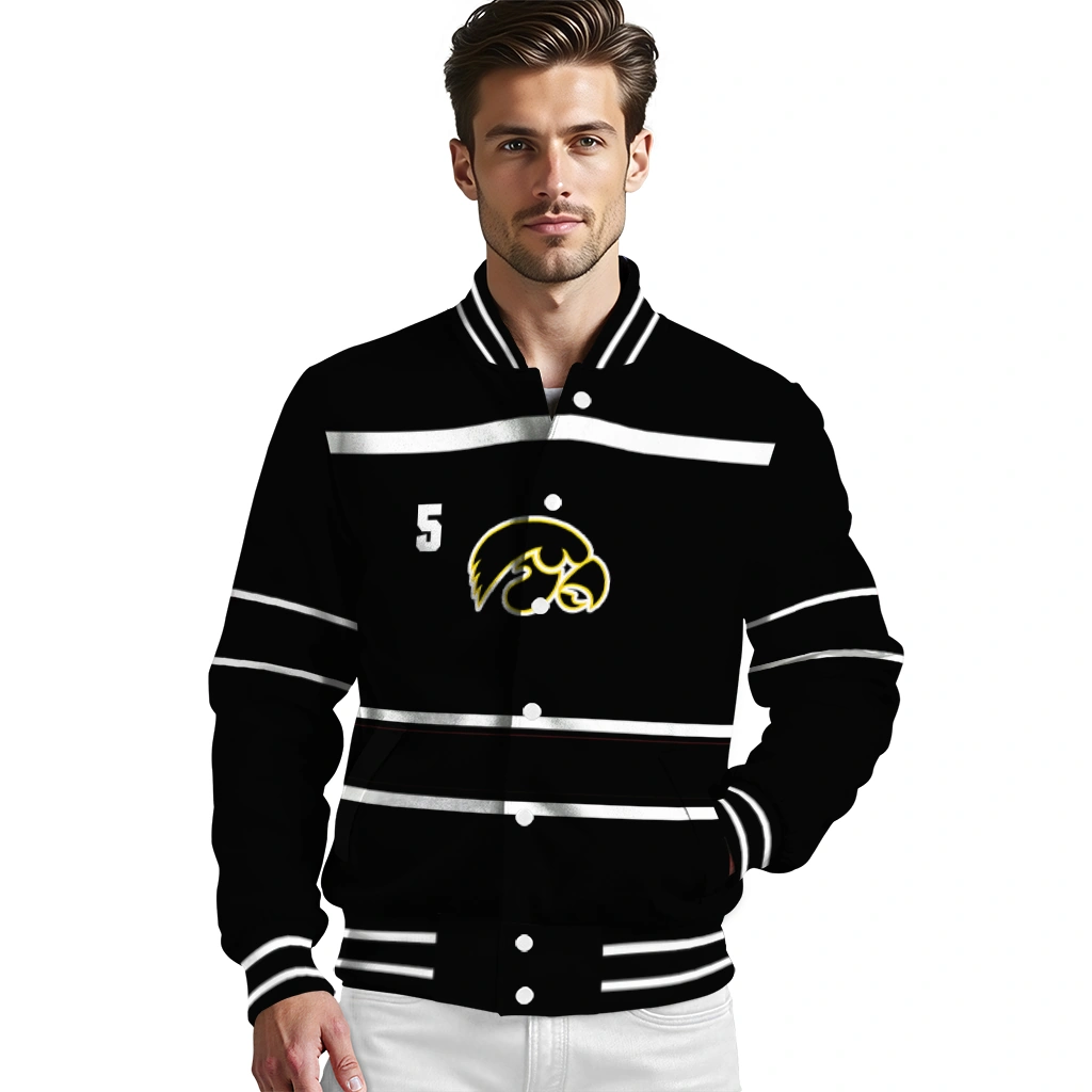 customized iowa hawkeyes stripe statement black varsity jacket high quality customized iowa hawkeyes stripe statement black varsity jacket high quality