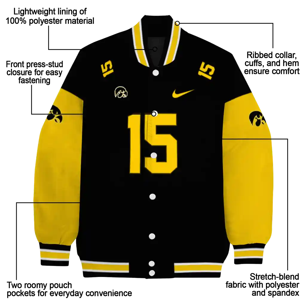 customized iowa hawkeyes team patch black varsity jacket new arrival customized iowa hawkeyes team patch black varsity jacket new arrival