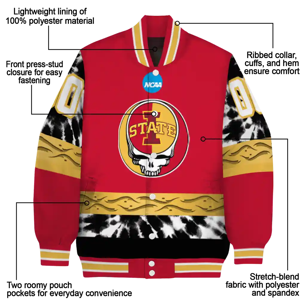 customized iowa state cyclones circle skull red black varsity jacket new arrival customized iowa state cyclones circle skull red black varsity jacket new arrival