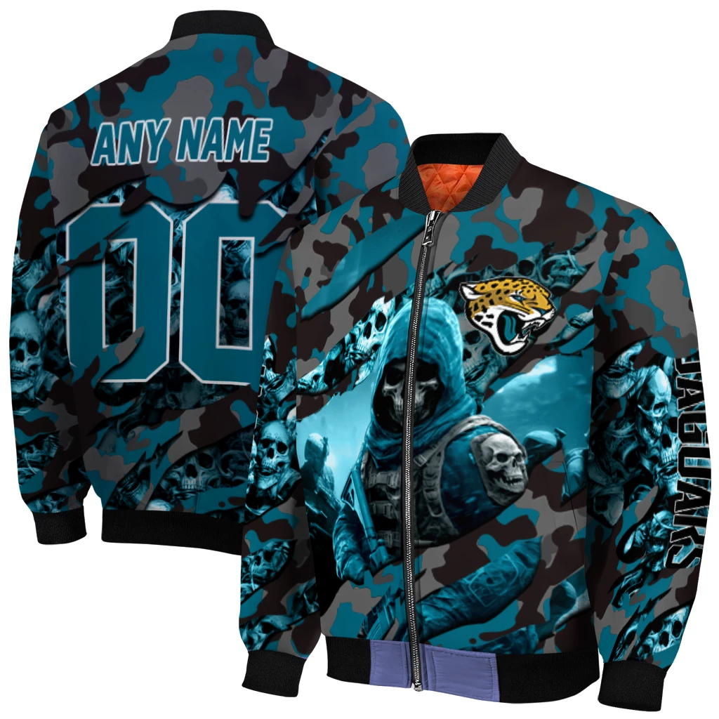 customized jacksonville jaguars skull horde teal bomber jacket best selling customized jacksonville jaguars skull horde teal bomber jacket best selling