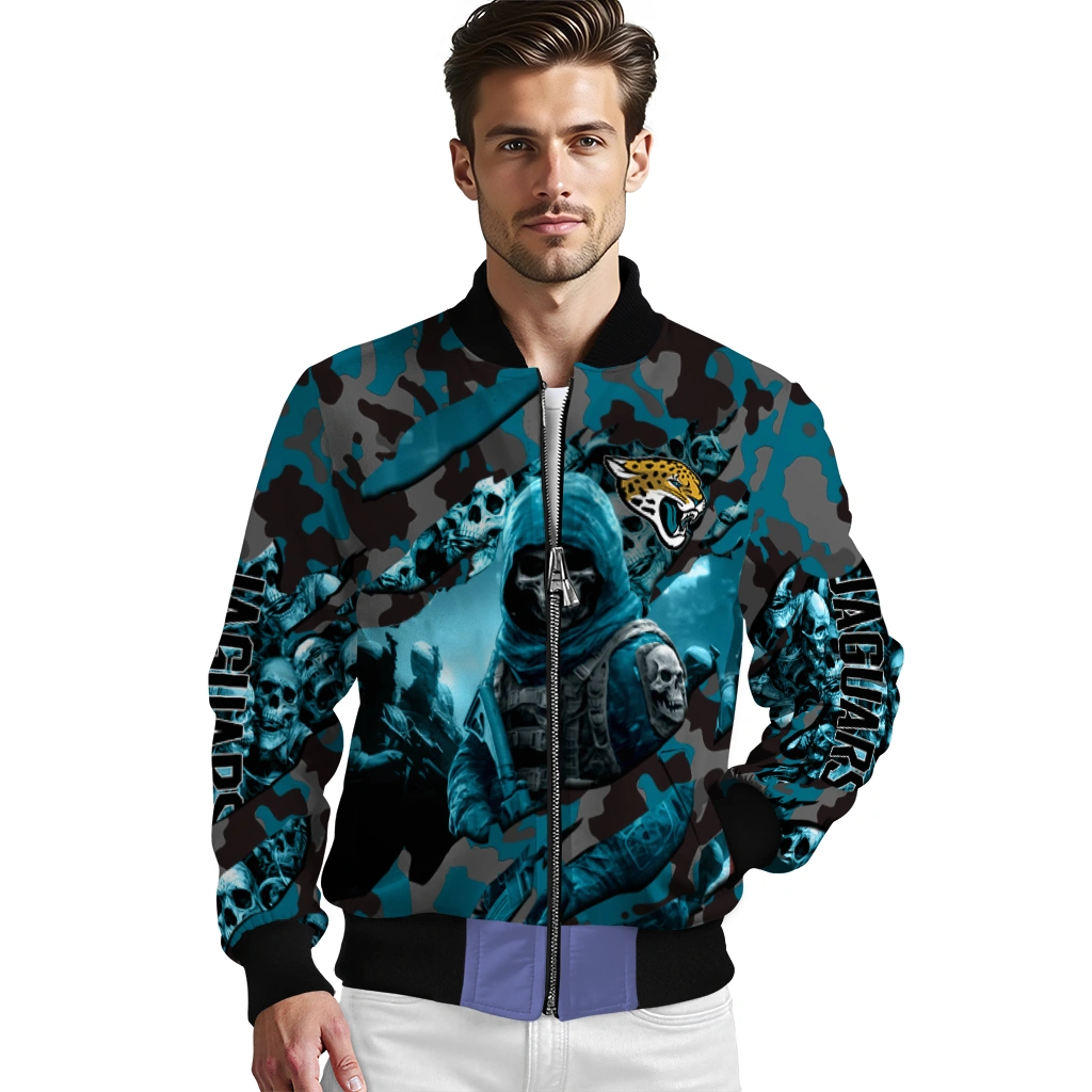 customized jacksonville jaguars skull horde teal bomber jacket high quality customized jacksonville jaguars skull horde teal bomber jacket high quality