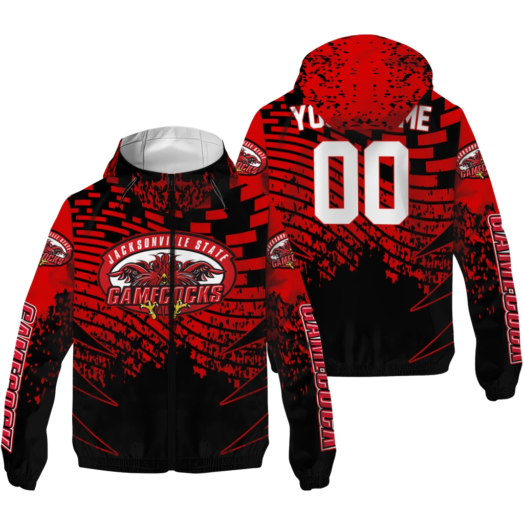 customized jacksonville state gamecocks brick motion red black windbreaker jacket high quality customized jacksonville state gamecocks brick motion red black windbreaker jacket high quality